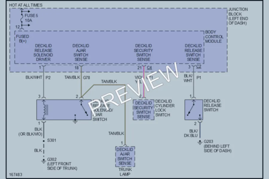 2003 Chrysler 4D Sedan Trunk Tailgate Fuel Door wiring diagram preview