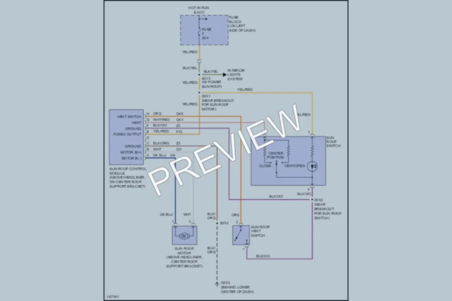2003 Dodge SX20 Power Top Sunroof wiring diagram preview