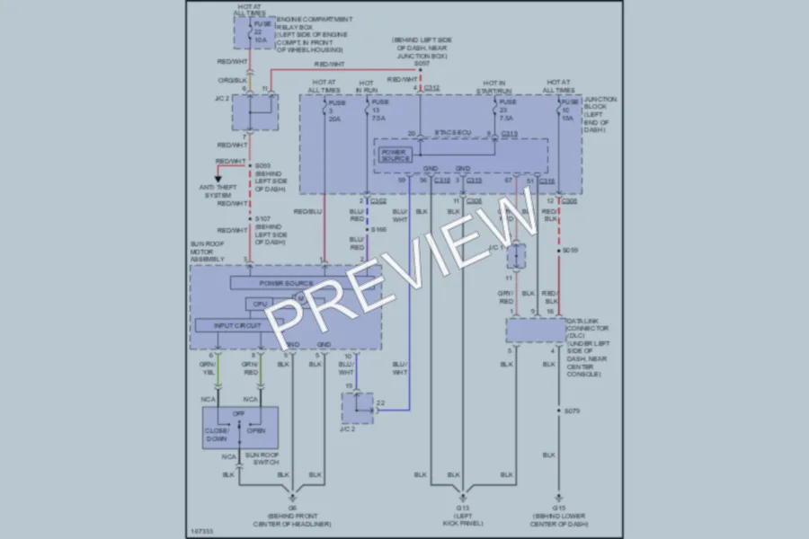 2003 Dodge 2D Coupe Power Top Sunroof wiring diagram preview