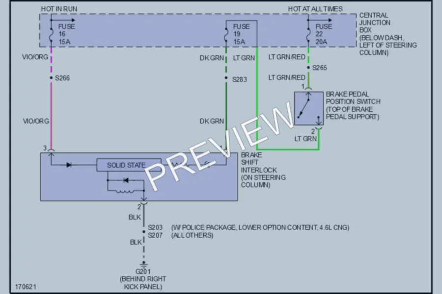 2003 Ford CrownVictoria Shift Interlock wiring diagram preview