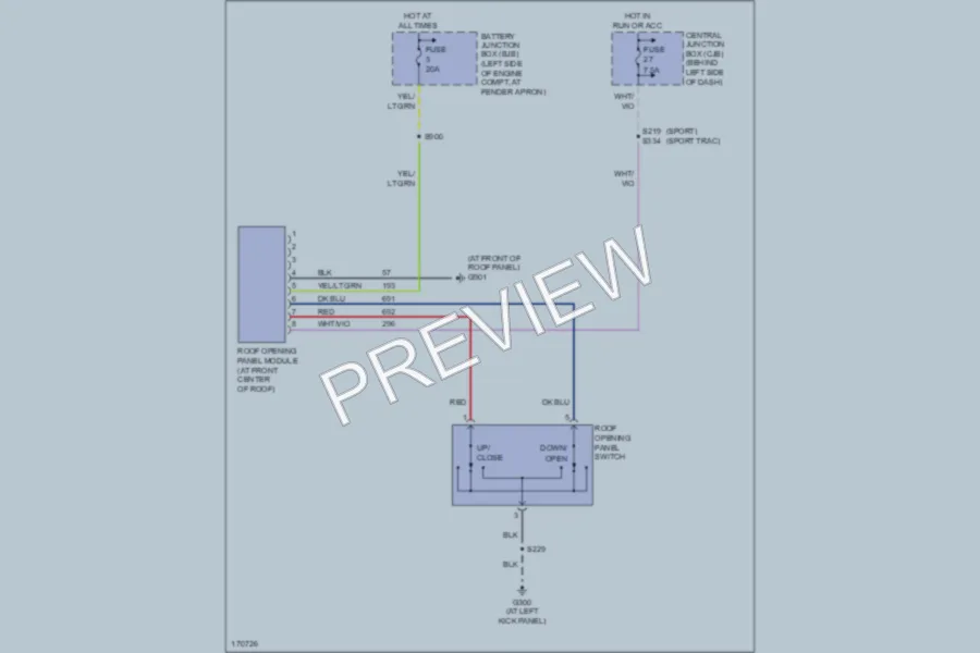 2003 Ford ExplorerSportTrac Power Top Sunroof wiring diagram preview