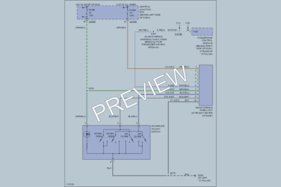 2003 Ford Focus Power Top Sunroof wiring diagram preview