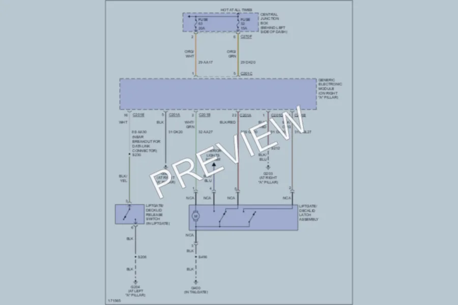 2003 Ford Focus Trunk Tailgate Fuel Door wiring diagram preview