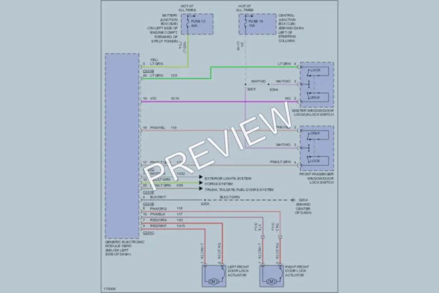 2003 Ford Mustang Power Door Locks wiring diagram preview