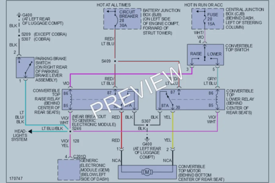 2003 Ford Mustang Power Top Sunroof wiring diagram preview