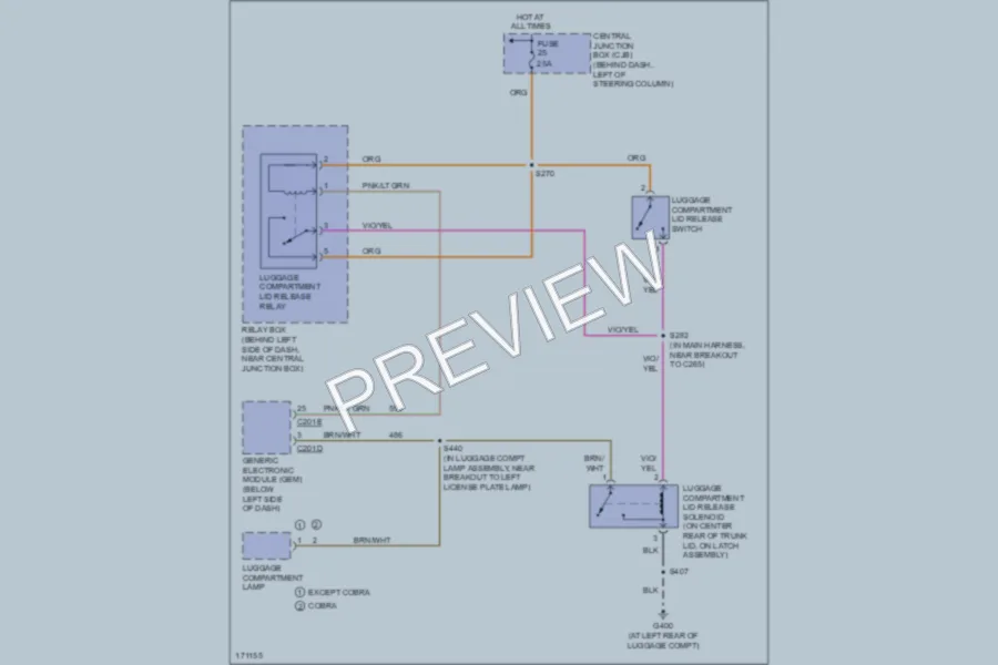 2003 Ford Mustang Trunk Tailgate Fuel Door wiring diagram preview