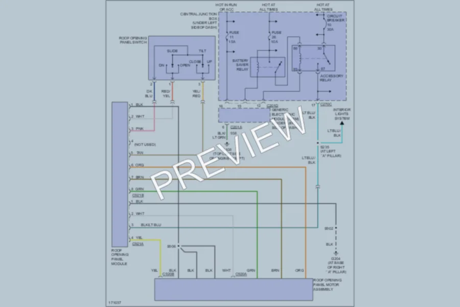 2003 Ford Taurus Power Top Sunroof wiring diagram preview
