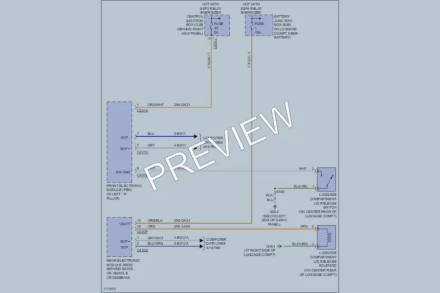 2003 Ford Thunderbird Trunk Tailgate Fuel Door wiring diagram preview
