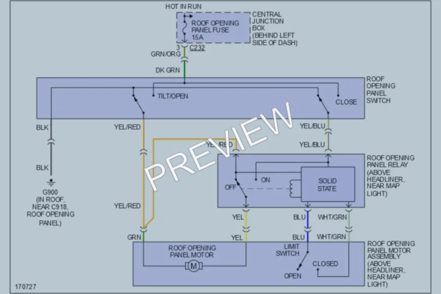 2003 Ford ZX2 Power Top Sunroof wiring diagram preview