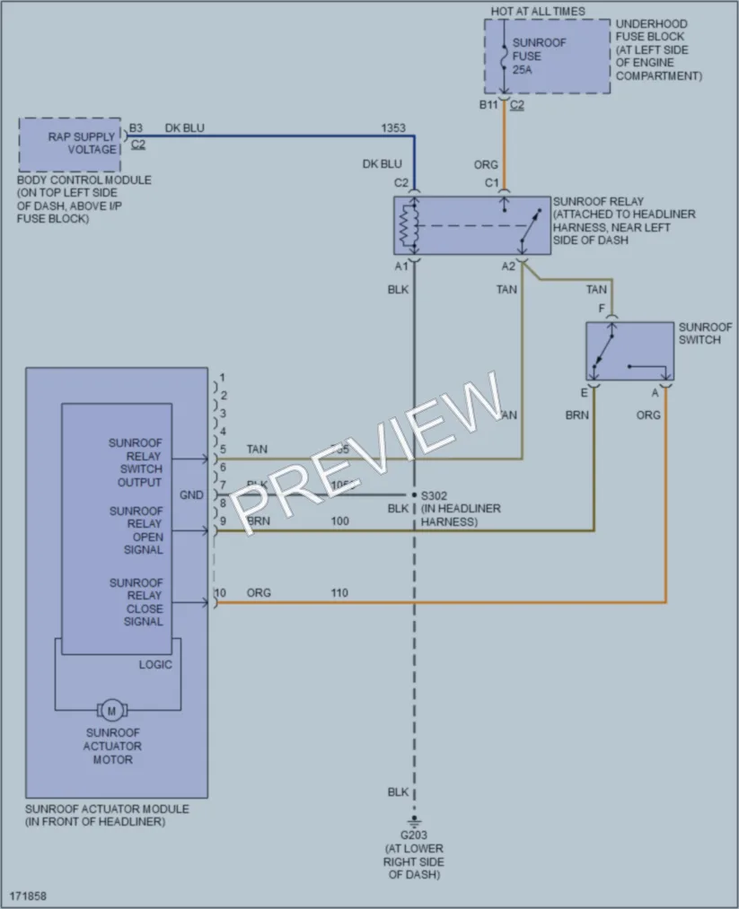 2003 HUMMER H2 Power Top Sunroof wiring diagram preview
