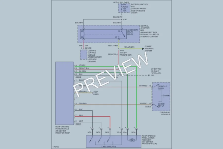 2003 Lincoln TownCar Power Top Sunroof wiring diagram preview