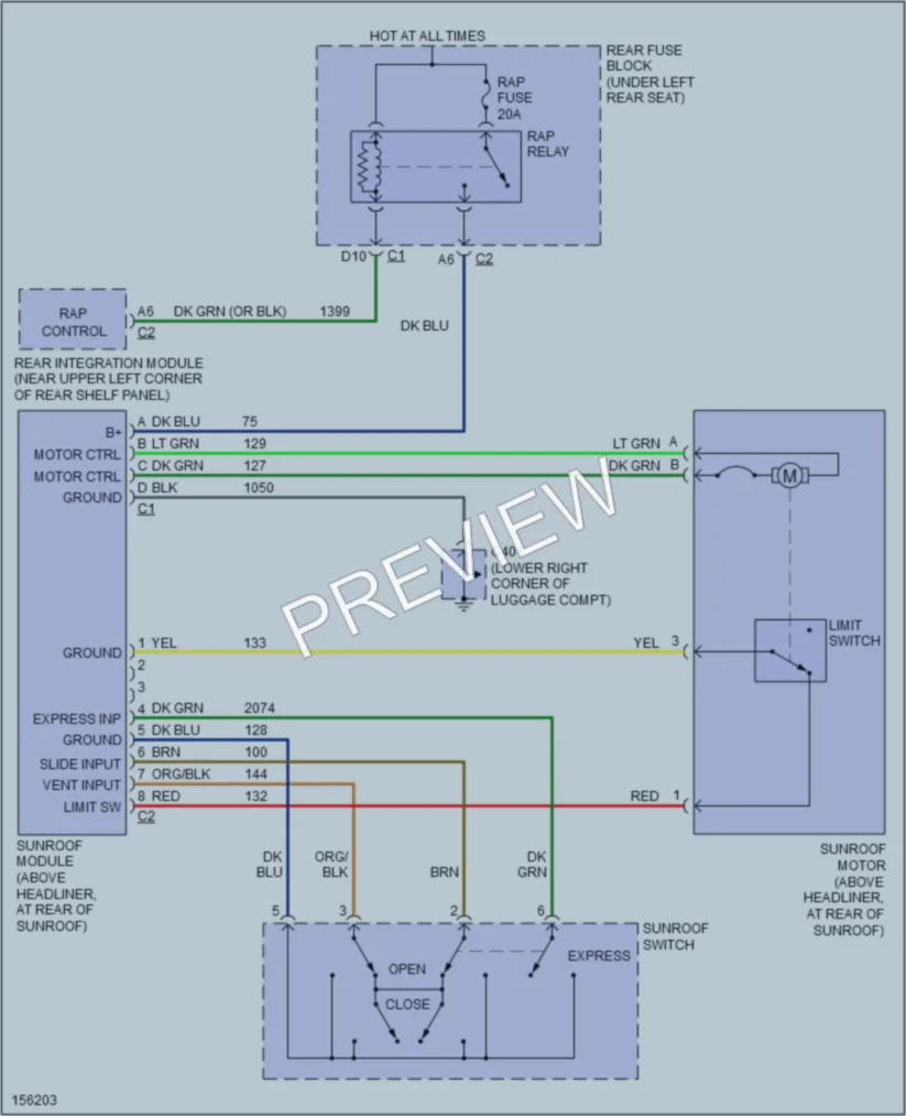 2003 Oldsmobile Aurora Power Top Sunroof wiring diagram preview