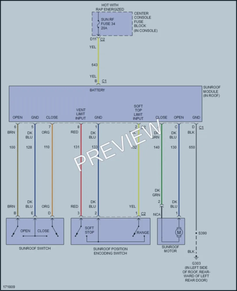2003 Pontiac Aztek Power Top Sunroof wiring diagram preview