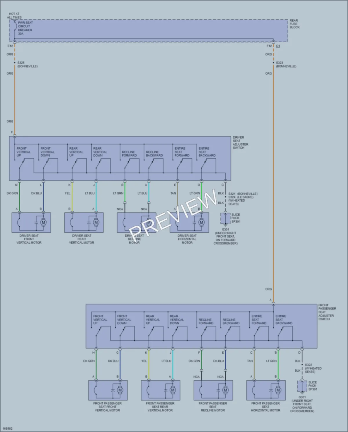 2003 Pontiac Bonneville Power Seats wiring diagram preview