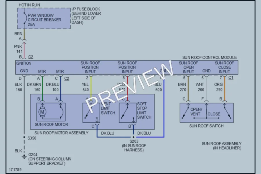 2003 Pontiac Sunfire Power Top Sunroof wiring diagram preview