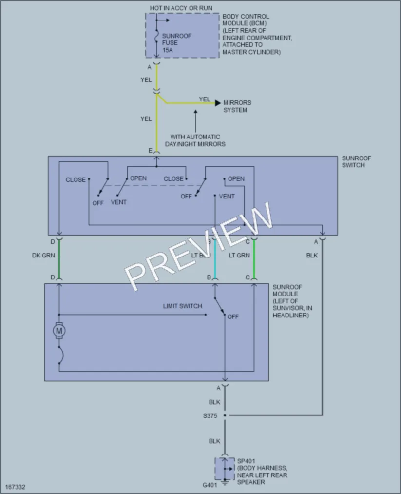 2003 Saturn ION2 Power Top Sunroof wiring diagram preview