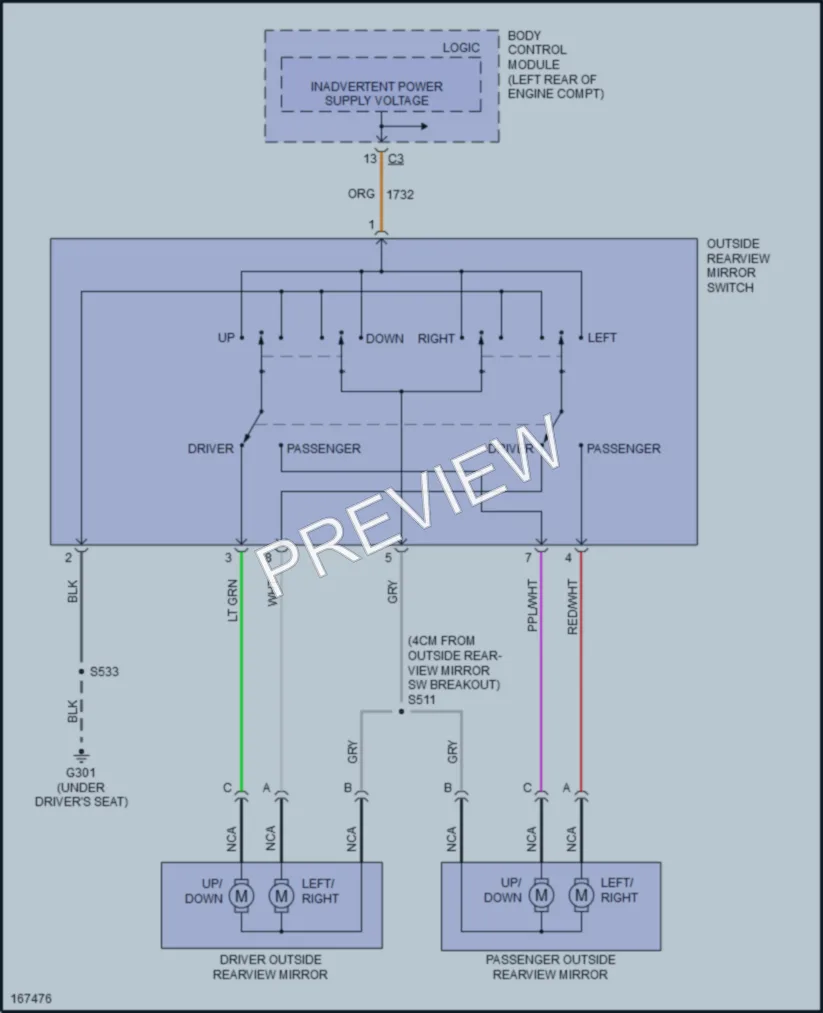 2003 Saturn ION3 Power Mirrors wiring diagram preview