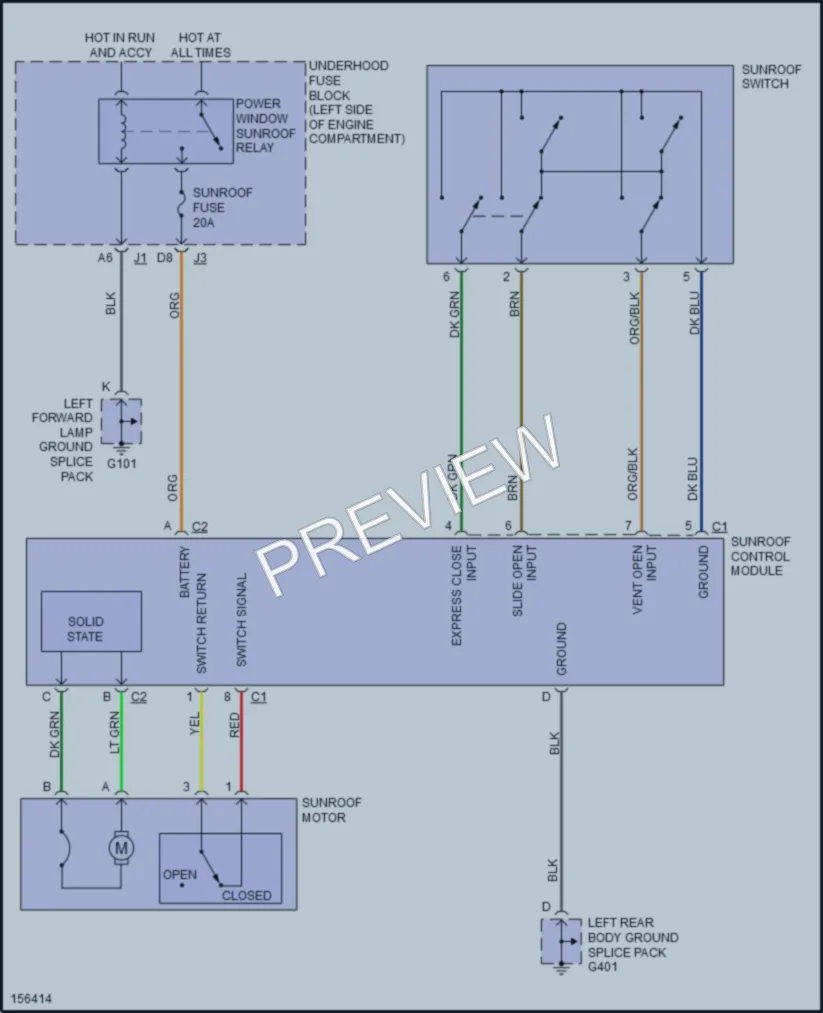 2003 Saturn VUE Power Top Sunroof wiring diagram preview