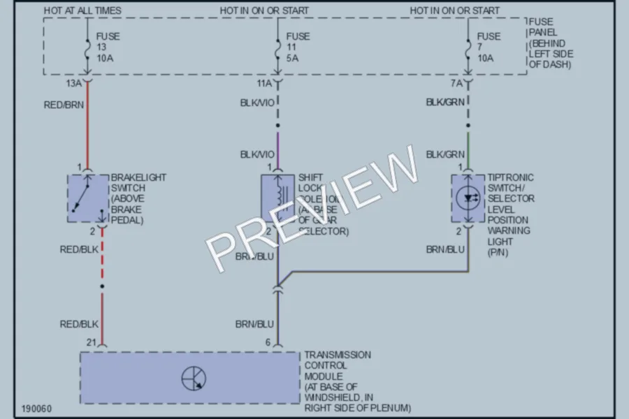 2003 Volkswagen GTI Shift Interlock wiring diagram preview