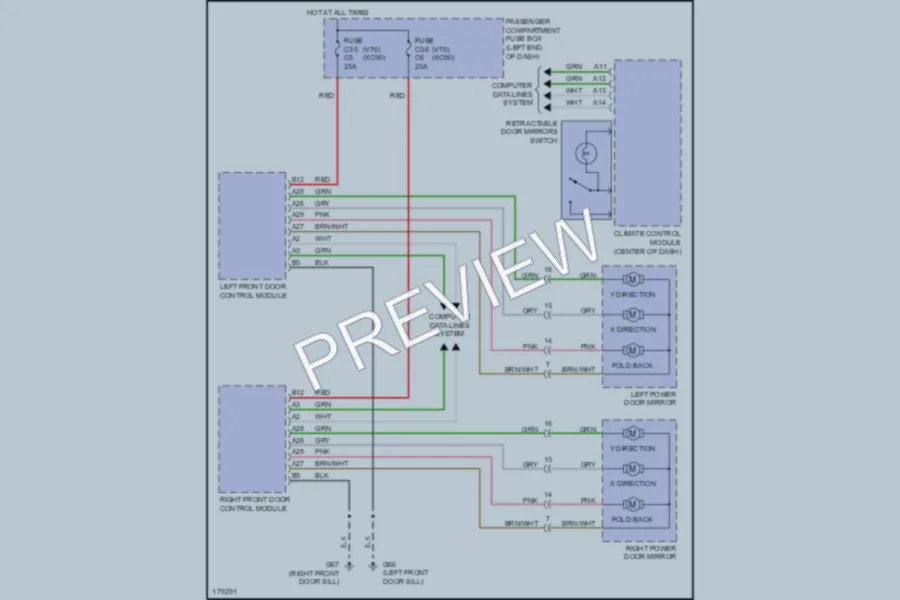 2003 Volvo XC90 Power Mirrors wiring diagram preview