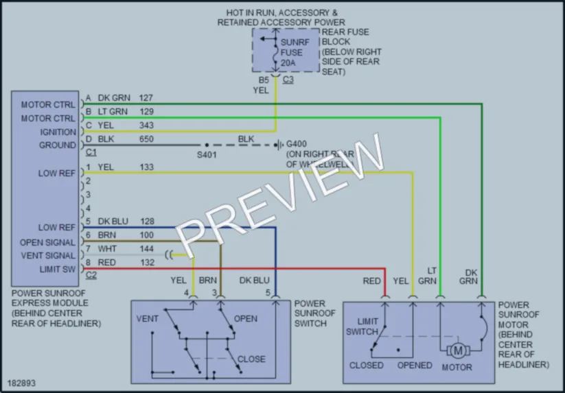 2004 Buick ParkAvenue Power Top Sunroof wiring diagram preview