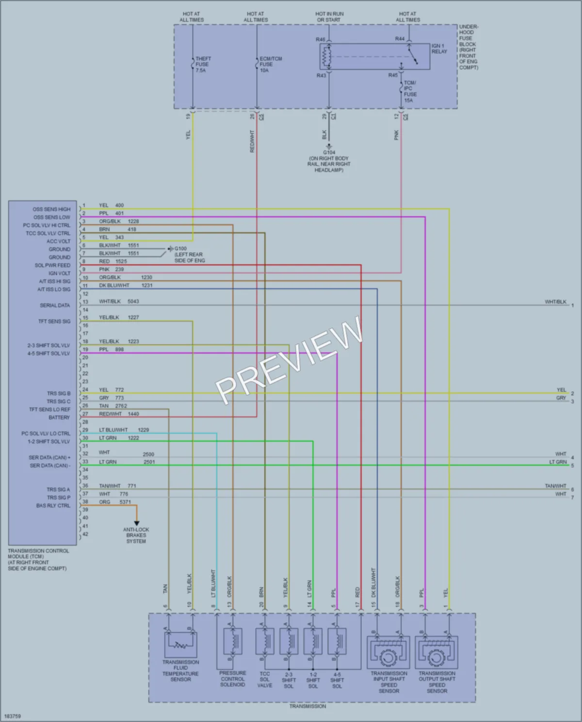 2004 Cadillac CTS Transmission wiring diagram preview