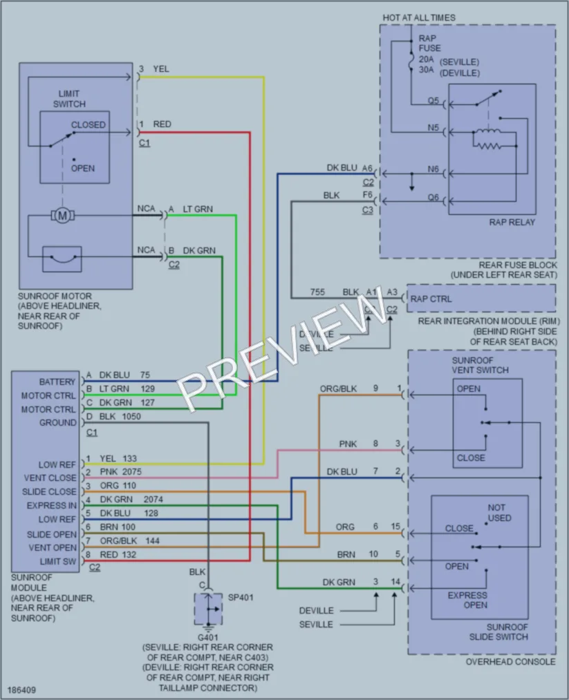 2004 Cadillac DeVille Power Top Sunroof wiring diagram preview