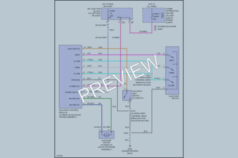 2004 Chrysler 300M Power Top Sunroof wiring diagram preview