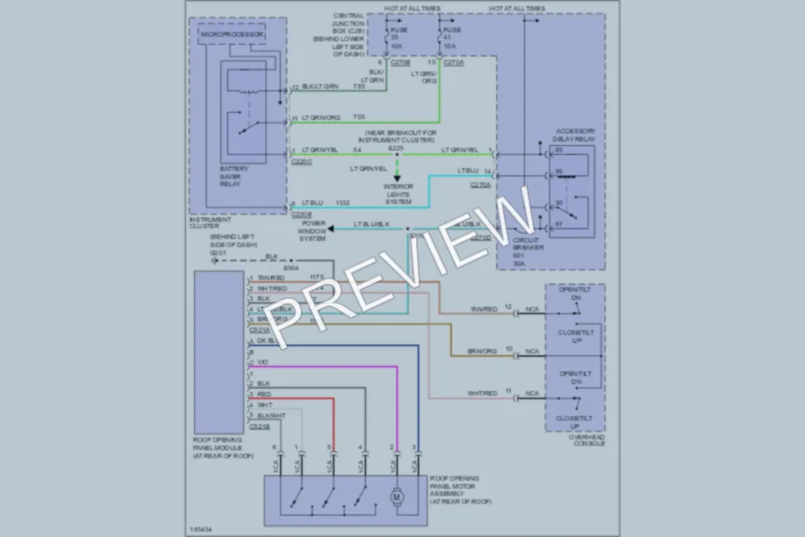 2004 Ford F350 Super Duty Power Top Sunroof wiring diagram preview