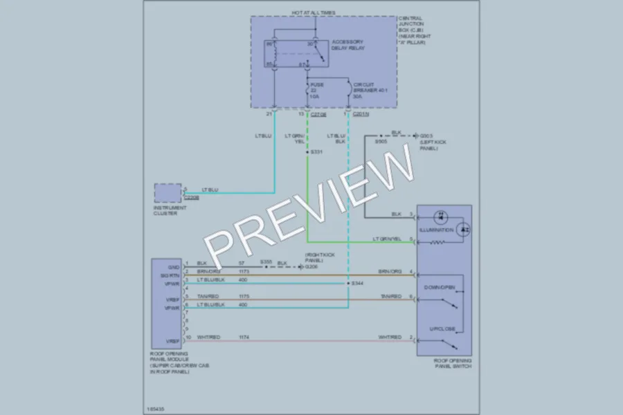 2004 Ford F150 Power Top Sunroof wiring diagram preview