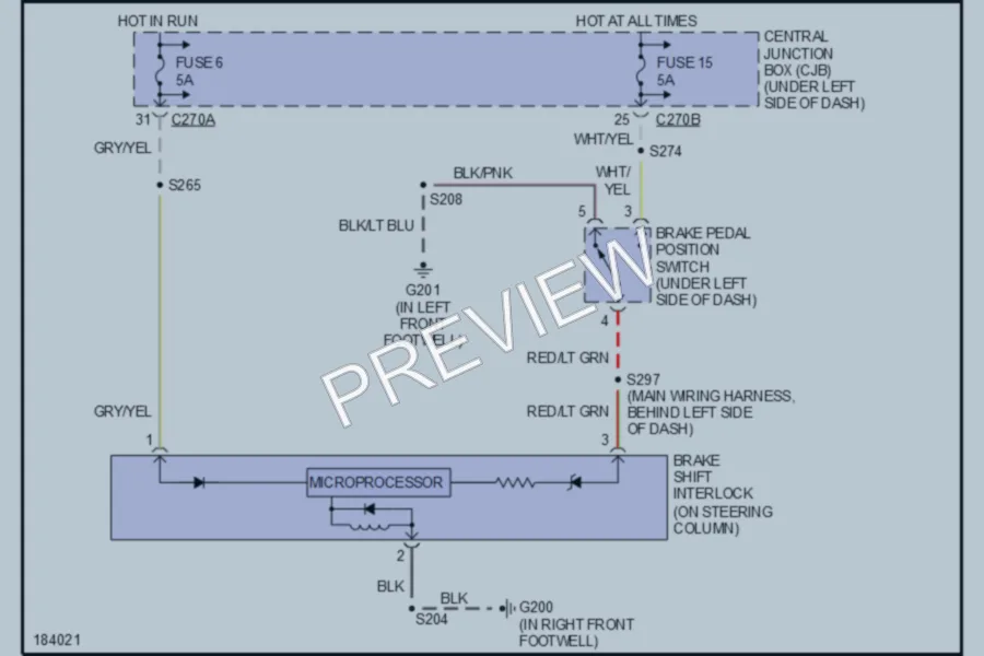 2004 Ford Mustang Shift Interlock wiring diagram preview