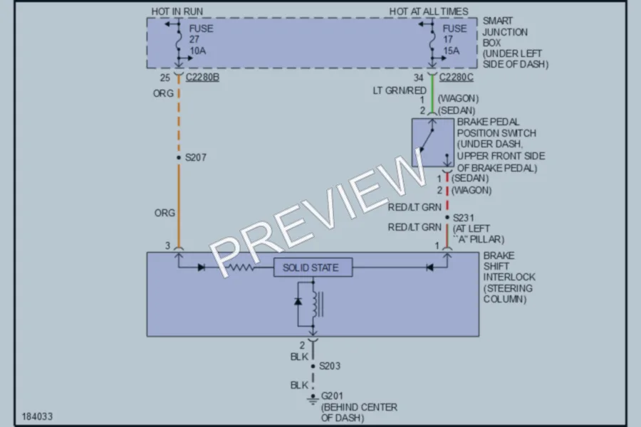 2004 Ford Taurus Shift Interlock wiring diagram preview