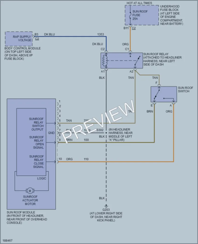 2004 HUMMER H2 Power Top Sunroof wiring diagram preview