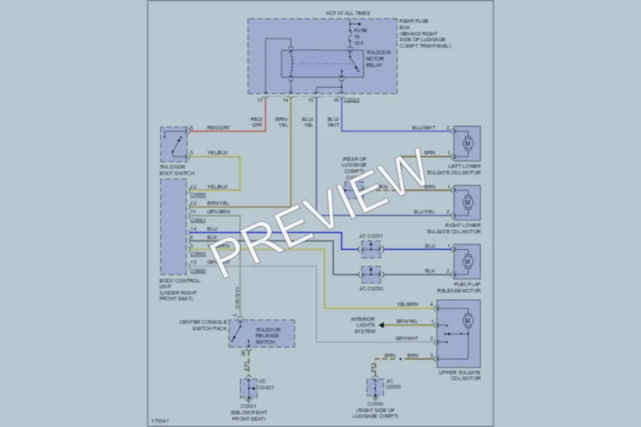 2004 LandRover RangeRover Trunk Tailgate Fuel Door wiring diagram preview