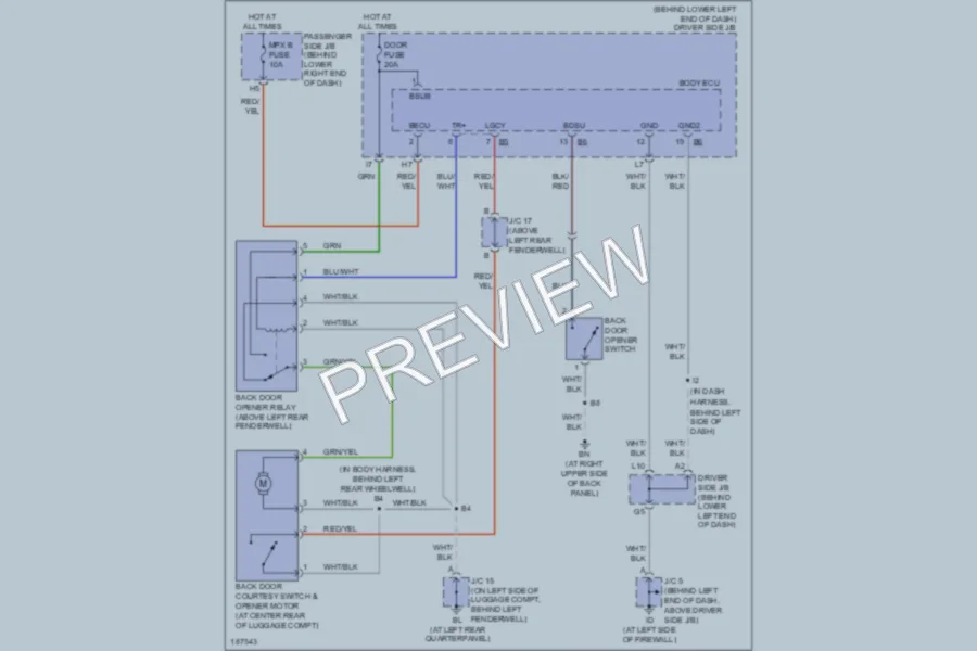 2004 Lexus IS300 Trunk Tailgate Fuel Door wiring diagram preview