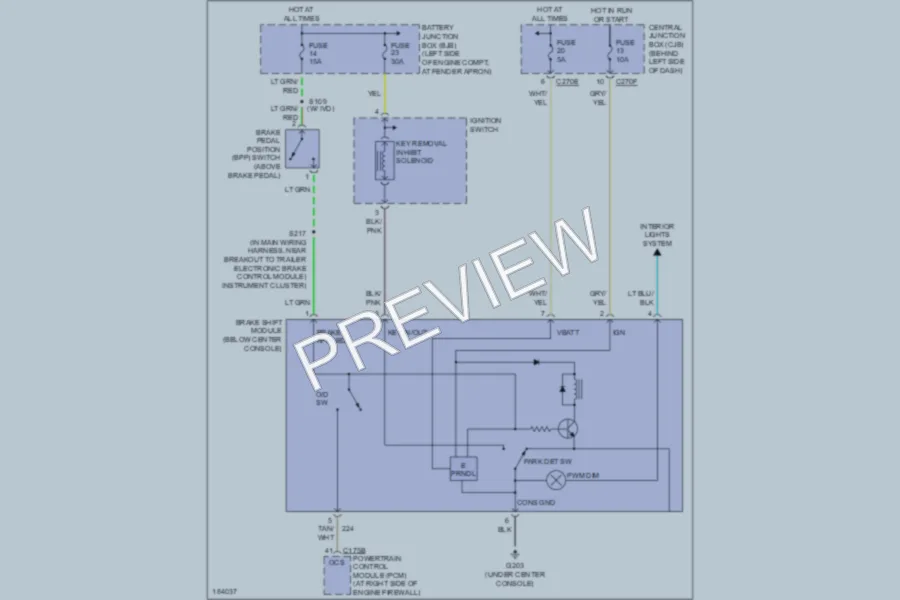 2004 Lincoln Aviator Shift Interlock wiring diagram preview