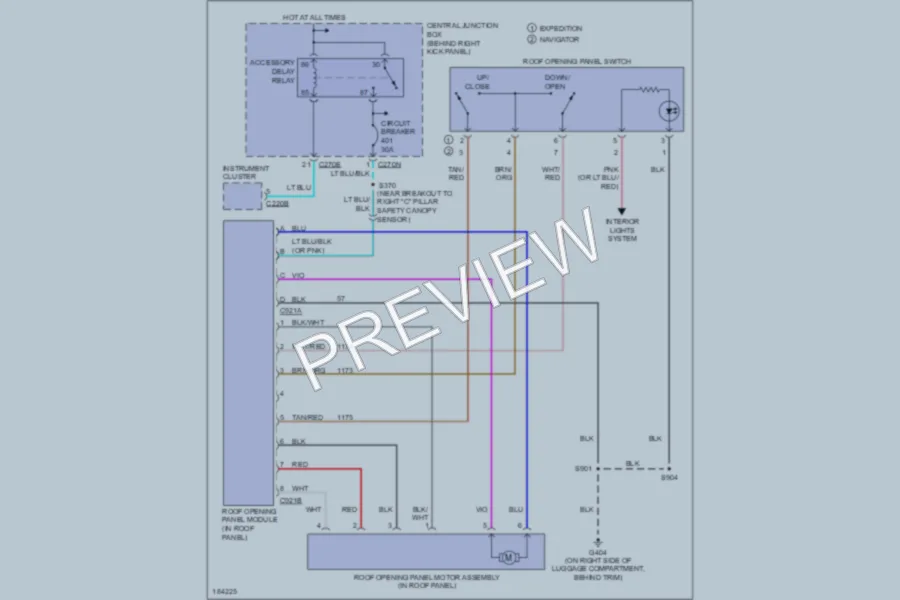 2004 Lincoln Navigator Power Top Sunroof wiring diagram preview