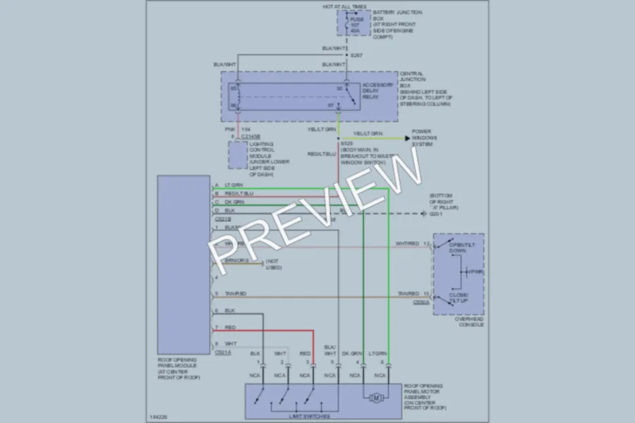 2004 Lincoln TownCar Power Top Sunroof wiring diagram preview