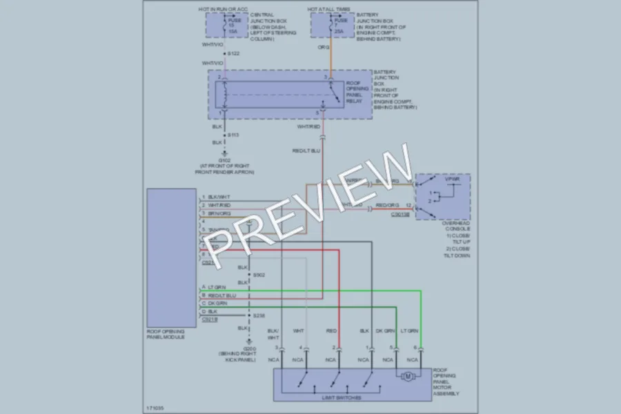 2004 Mercury GrandMarquis Power Top Sunroof wiring diagram preview