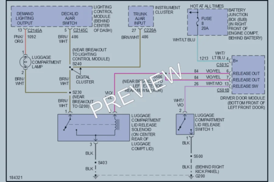 2004 Mercury GrandMarquis Trunk Tailgate Fuel Door wiring diagram preview