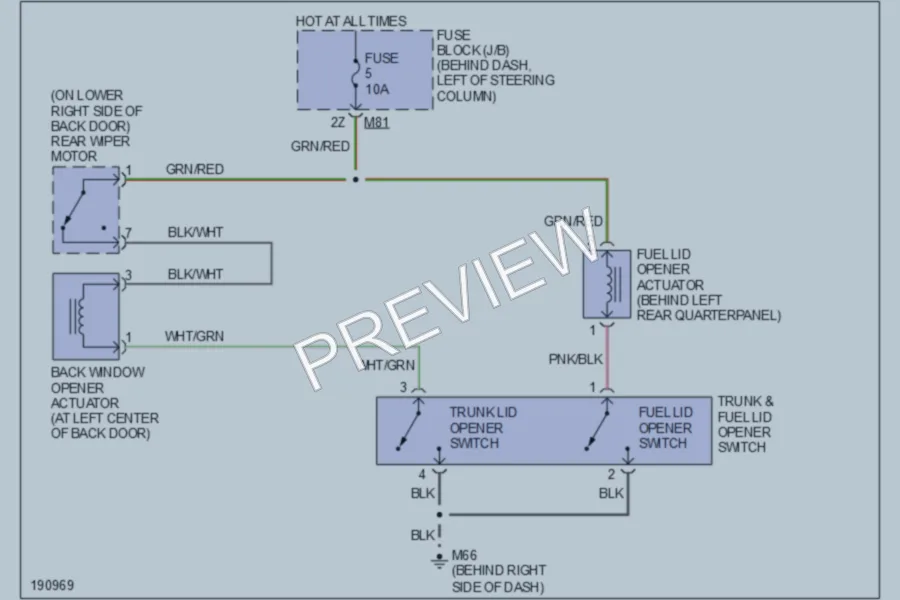 2004 Nissan Pathfinder Trunk Tailgate Fuel Door wiring diagram preview