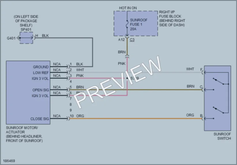 2004 Oldsmobile Alero Power Top Sunroof wiring diagram preview