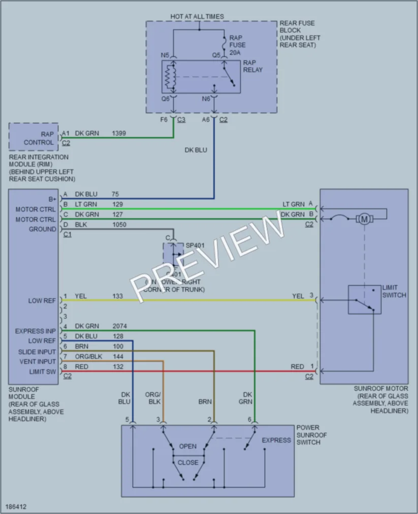 2004 Pontiac Bonneville Power Top Sunroof wiring diagram preview