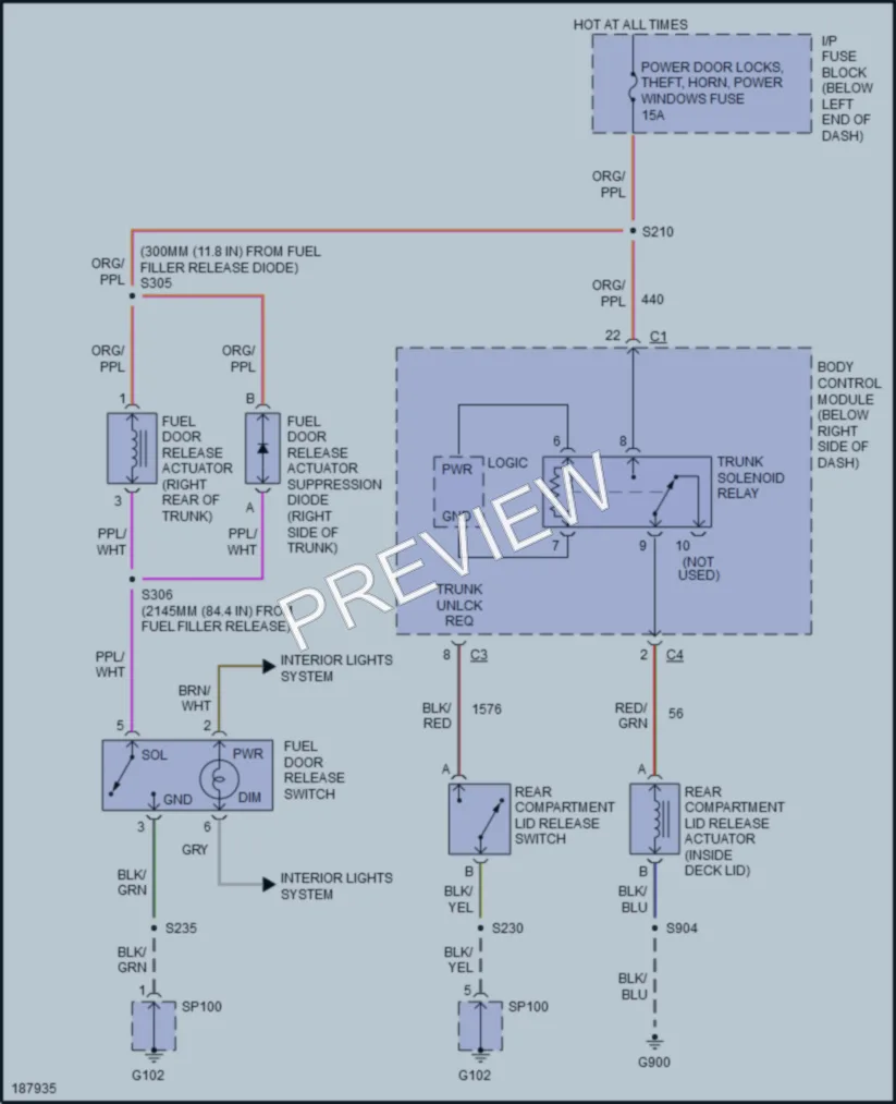 2004 Pontiac GTO Trunk Tailgate Fuel Door wiring diagram preview