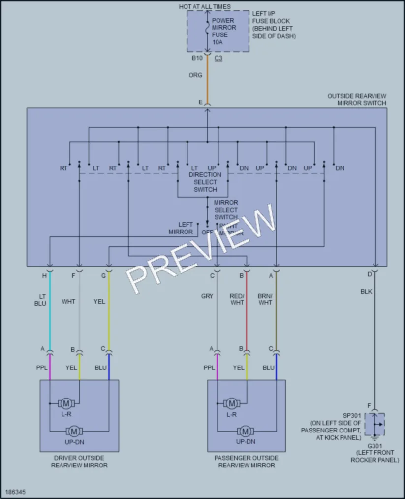 2004 Pontiac GrandAm Power Mirrors wiring diagram preview
