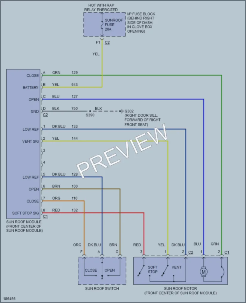 2004 Pontiac GrandPrix Power Top Sunroof wiring diagram preview