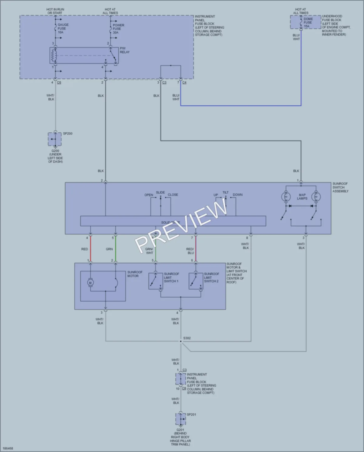 2004 Pontiac Vibe Power Top Sunroof wiring diagram preview