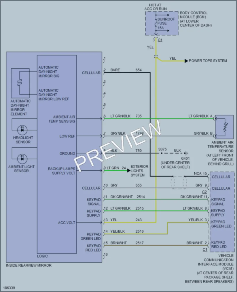 2004 Saturn ION3 Power Mirrors wiring diagram preview