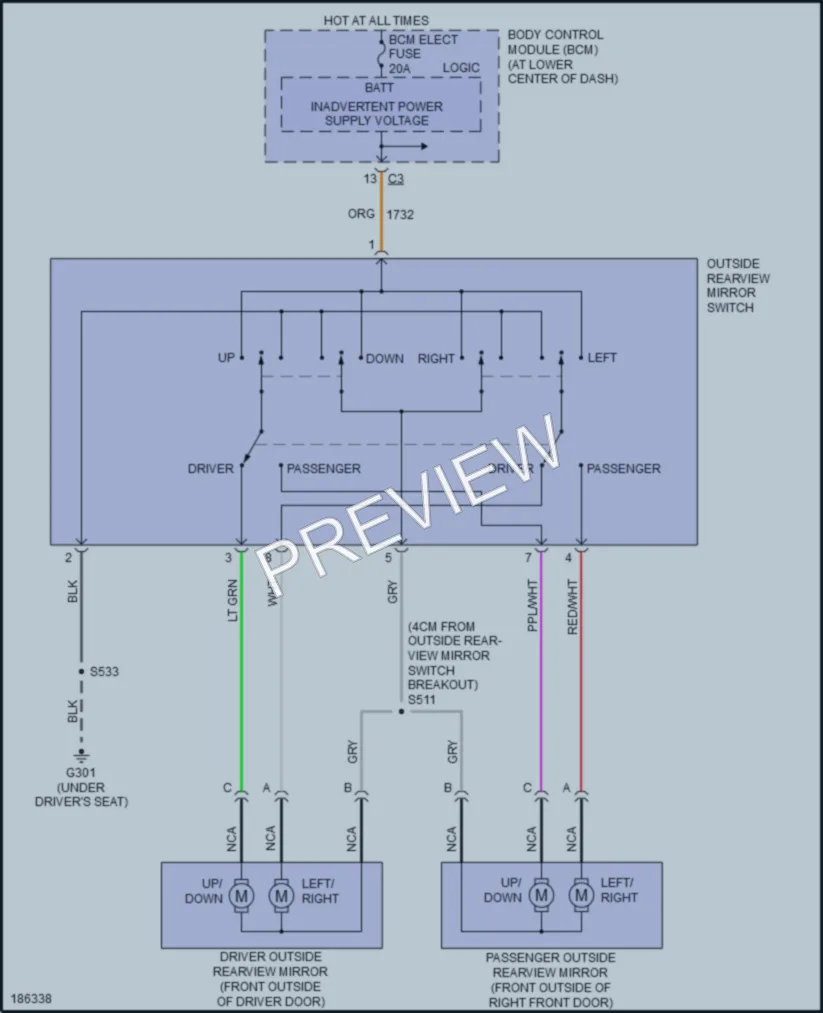 2004 Saturn IONRedLine Power Mirrors wiring diagram preview