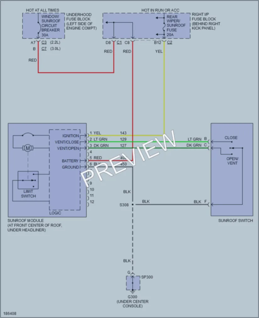 2004 Saturn L3002 Power Top Sunroof wiring diagram preview